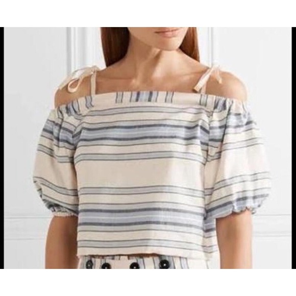 Lemlem Halima Striped Off The Shoulder Top Womens Small Emily In Paris Linen - Picture 1 of 11